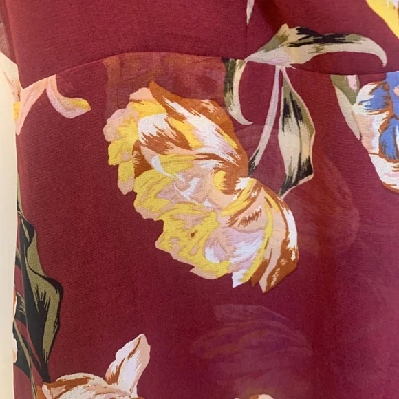 A New Day Floral Maroon Faux Wrap Short Sleeve Midi Dress Sz XL - Picture 3 of 5